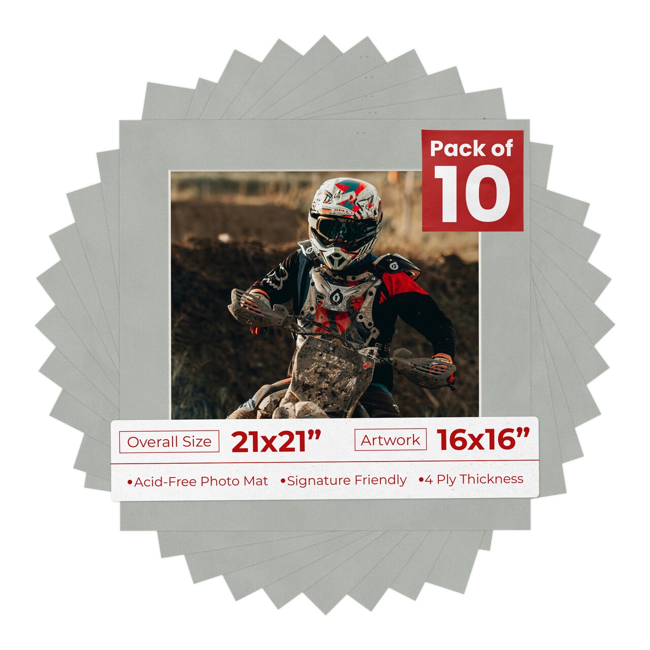Light Grey Suede Mat Board for 21x21 Frames - Fits 16x16 Photos